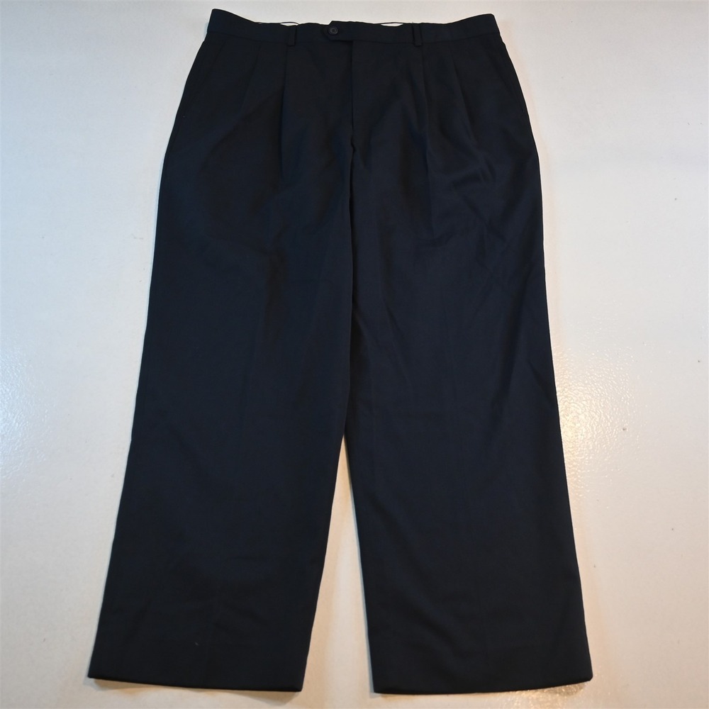 Vtg Y2K Mens 36x29 Navy Blue Pleated High Waist Dress Mens Pants‎